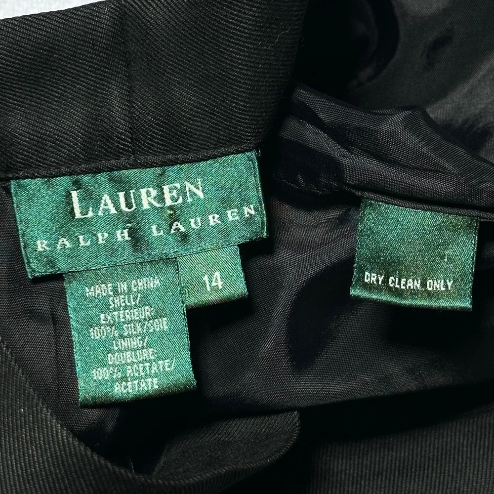 Lauren Ralph Lauren Wide Leg Trousers Women 14 100% Silk High Rise Lined Black